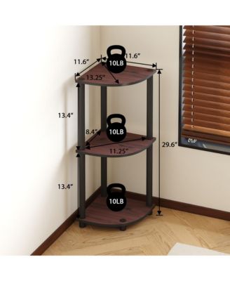 3 Tier Decorative Corner Bookshelf Display Rack, Dark Cherry