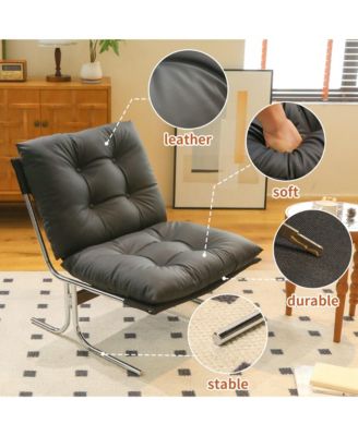 Modern PU Leather Accent Chair, Reading Chair with Metal Legs and Soft Padded for Home Office, Living Room