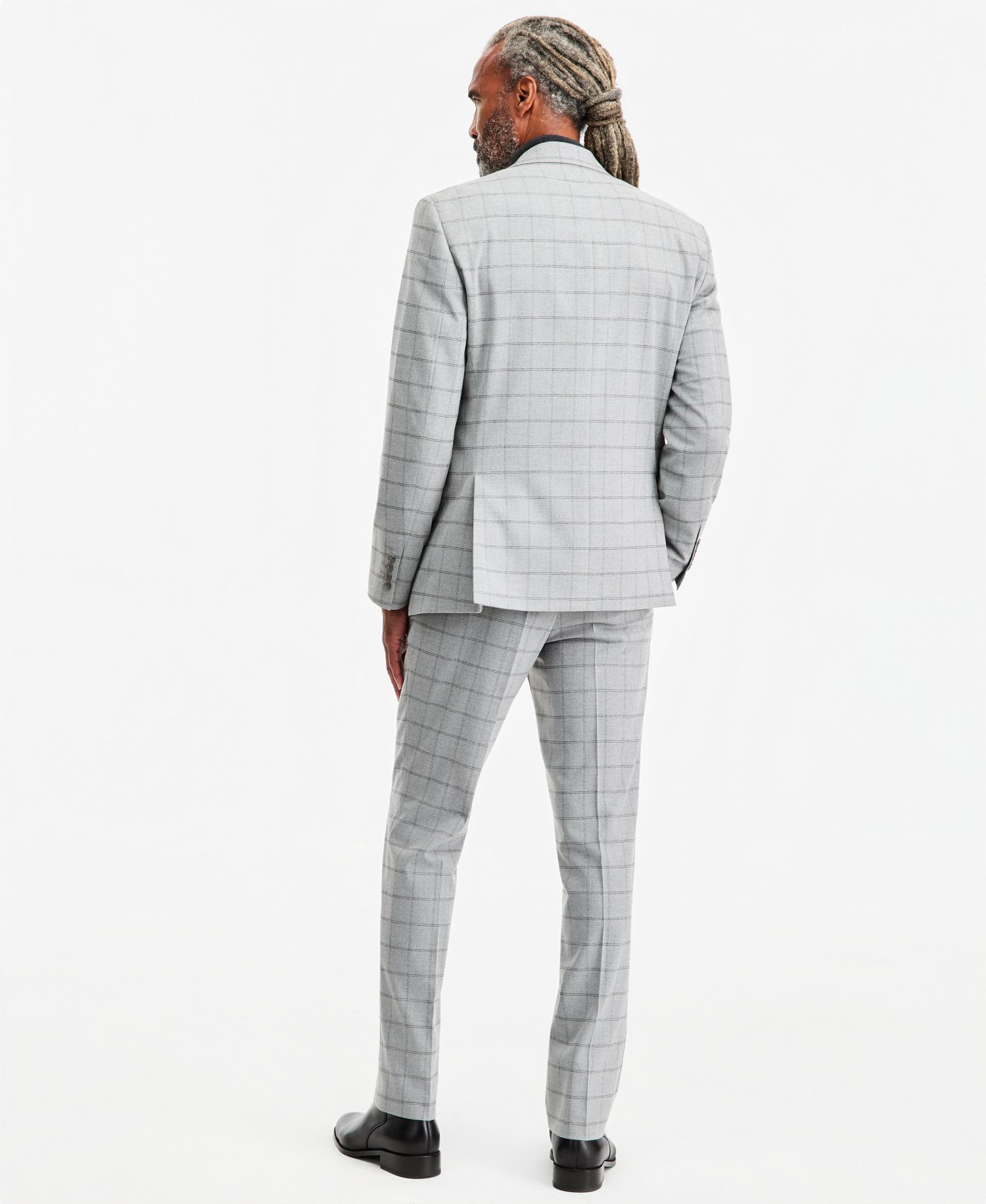 Men's Classic-Fit Gray & Black Check Suit Separate Pants