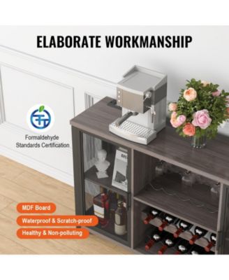 47 Inch Industrial Bar Cabinet with Wine Rack and Power Outlets