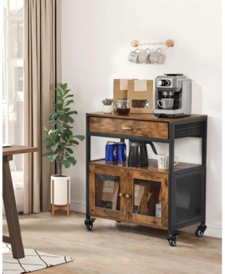 24 Inch Farmhouse Coffee Bar Cabinet with Wheels and Mesh Door