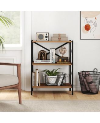 3 Tier Bookcase with Heavy Duty Metal Frame Industrial Shelf