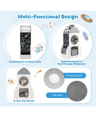 3-Tier Kids Bookshelf Rocket Space Theme Toddler Toy Storage Organizer