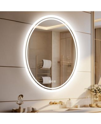 Oval Wall Mounted Dimmable 3 Colors Vanity Mirrors with Anti-Fog Smart Touch Switch