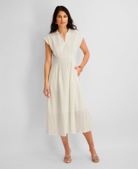 Женские платья Kensie Women's Textured Stripe Midi Collared Shirt Dress