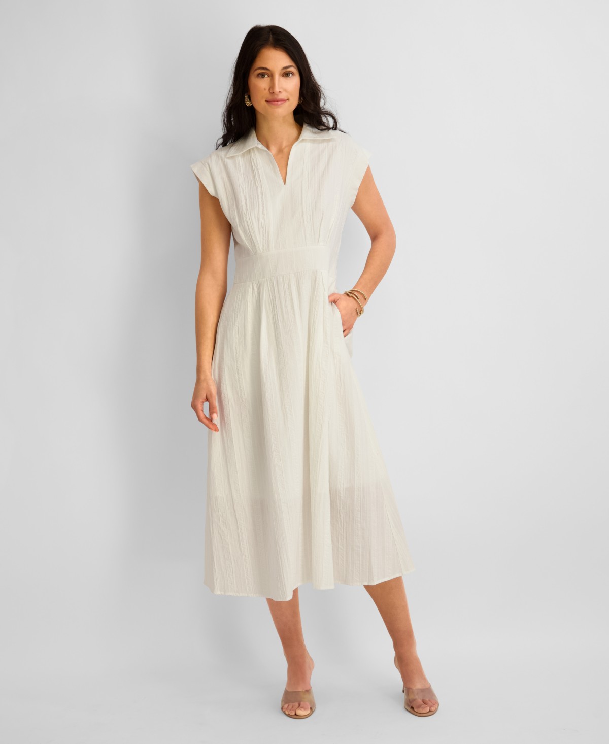 Женские платья Kensie Women's Textured Stripe Midi Collared Shirt Dress — фото 1