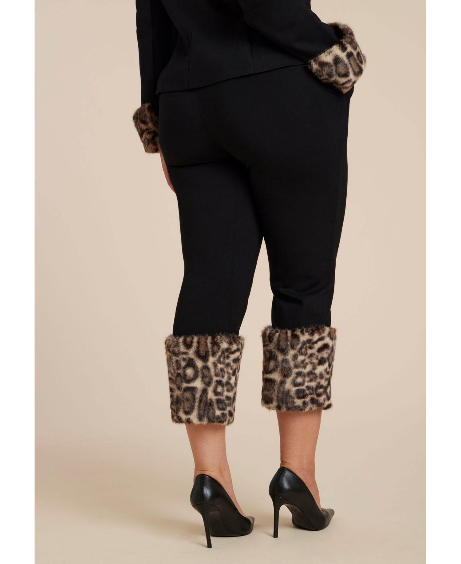 Women's Leopard Faux Fur Trim Pant