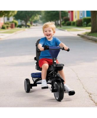 8-in-1 Folding Kids Tricycle Stroller with Adjustable Push Handle, Convertible Toddler Trike, Pink