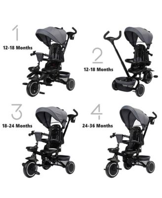 8-in-1 Folding Kids Tricycle Stroller with Adjustable Push Handle, Convertible Toddler Trike, Pink