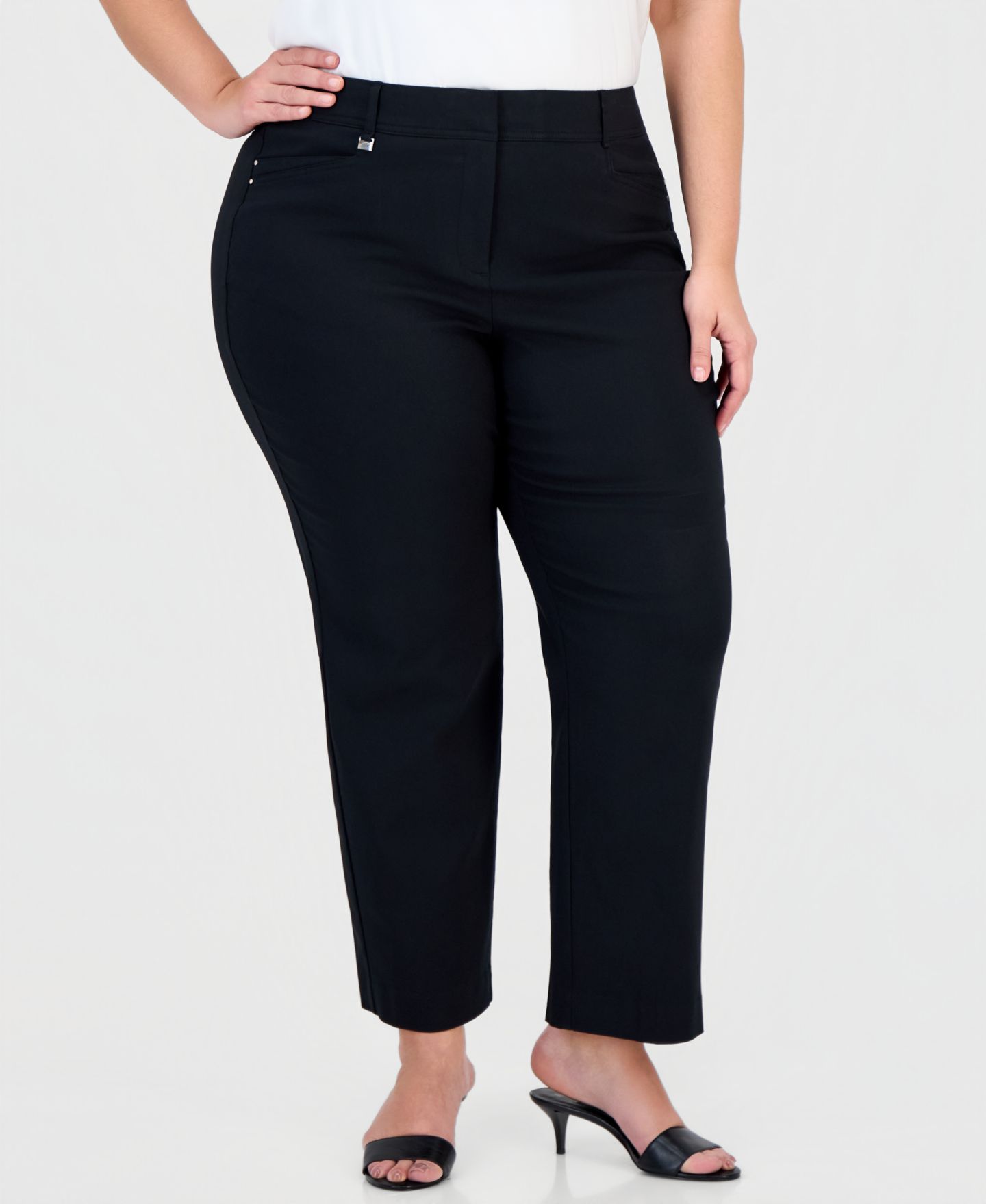 Женские брюки JM Collection Slim-Leg Curvy-Fit, цвет: Глубокий чёрный — фото 1