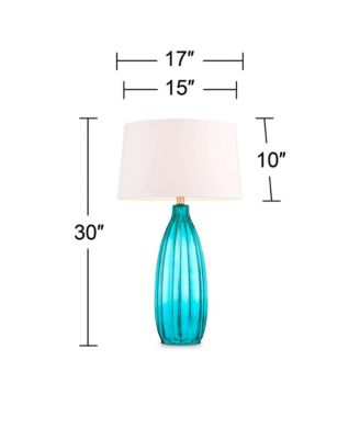 Coastal Table Lamps 30 Tall Set of 2 Fluted Blue Glass  Drum Shade for Living Room Family Bedroom Bedside Nightstand
