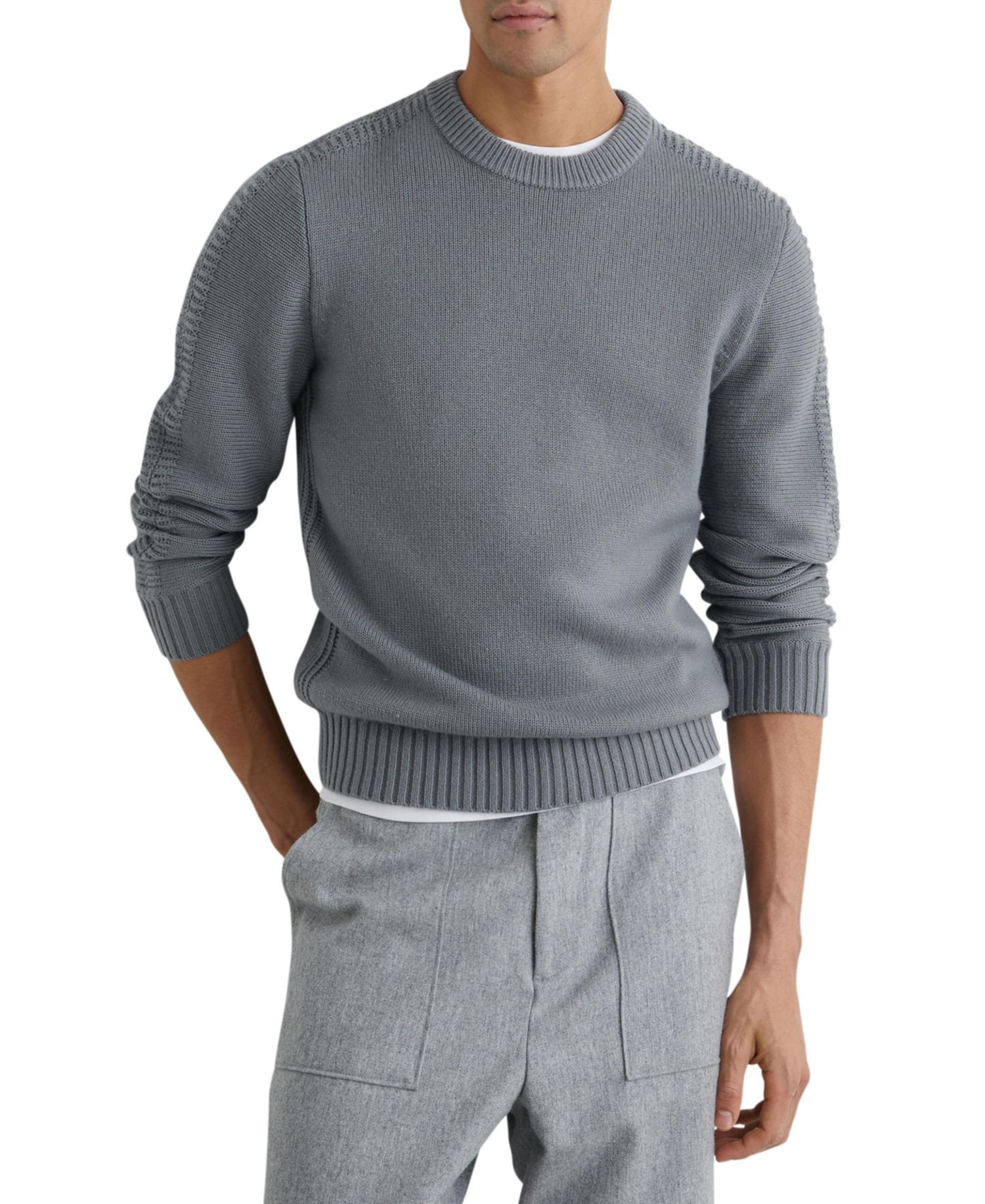 Men's Beech Wool-Blend Rib-Detail Crew-Neck Jumper Sweater