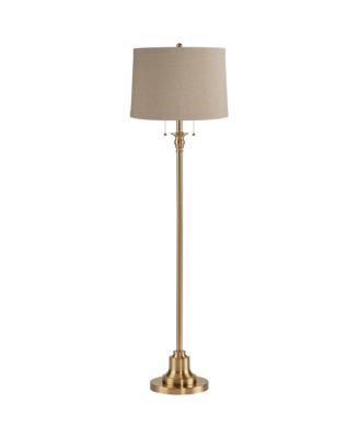 Dyna Traditional 58" Tall Standing Floor Lamp Skinny Pole Pull Chain Antique Brass Finish Linen Taupe Shade