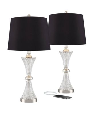 Luca Modern Table Lamps 25 1/2" High Set of 2 Clear Glass with USB Charging Port Faux Silk Shade for Bedroom Living Room Home Desk