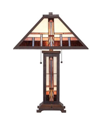 Robert Mission Style Table Lamp 26" High Art with Table Top Dimmer Stained Glass Shade for Bedroom Living Room Bedside