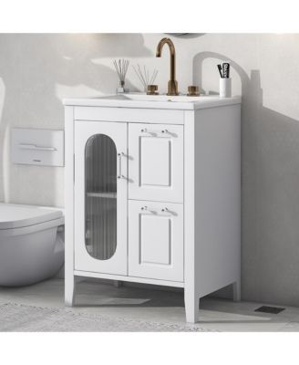 24" Bathroom Vanity with Sink, Cabinet with Two Drawers and Door, Adjustable Shelf, Solid Wood and MDF