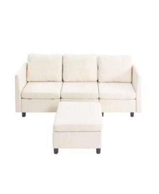 3-Seater Modular Sectional Sofa with Ottoman, Hidden Storage, and Cotton-Linen Upholstery