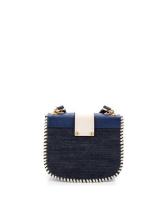 Small Cahier Crossbody Bag Embellished Denim and Leather