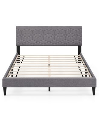 Queen Size Bed Frame Modern Platform Bed with Linen Fabric Upholstered Headboard