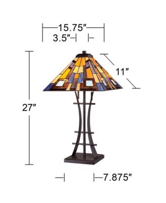 Jewel Tone Mission Style Table Lamp 27" Tall Iron with Tabletop Dimmer Art Glass Shade for Bedroom Living Room Bedside
