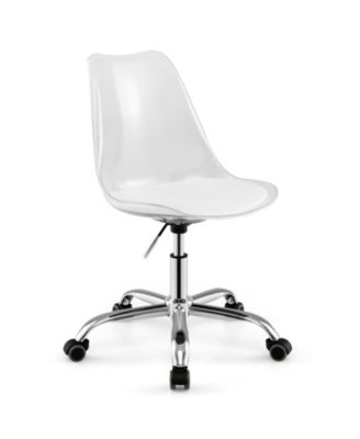 Armless Rolling Office Chair with Swivel Seat and PU Leather Cushion-Clear