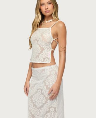 Women's Violette Sheer Lace Tie Back Top
