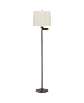 Gabrielle Modern  Tall Standing Floor Lamp Skinny Adjustable Swing Arm Metal Bronze Finish Pleated White Silk Shade