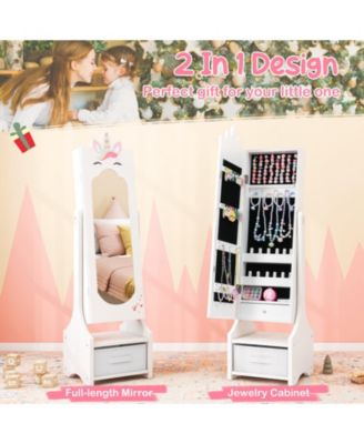 Princess Vanity Table and Stool Set with Jewelry Cabinet and Mirror Drawer