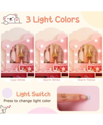 Kids Vanity with Lights and 5 Drawers Bear Design Dressing Table Set