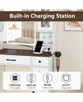 41.5 in Makeup Dressing Table with Power Outlets and LED Lighted Mirror