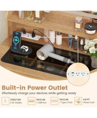 Small Vanity Desk with LED Mirror and Cushioned Stool for Small Spaces