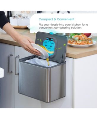1.3 Gallon Stainless Steel Compost Bin with CleanAura Odor Control and Removable Liner
