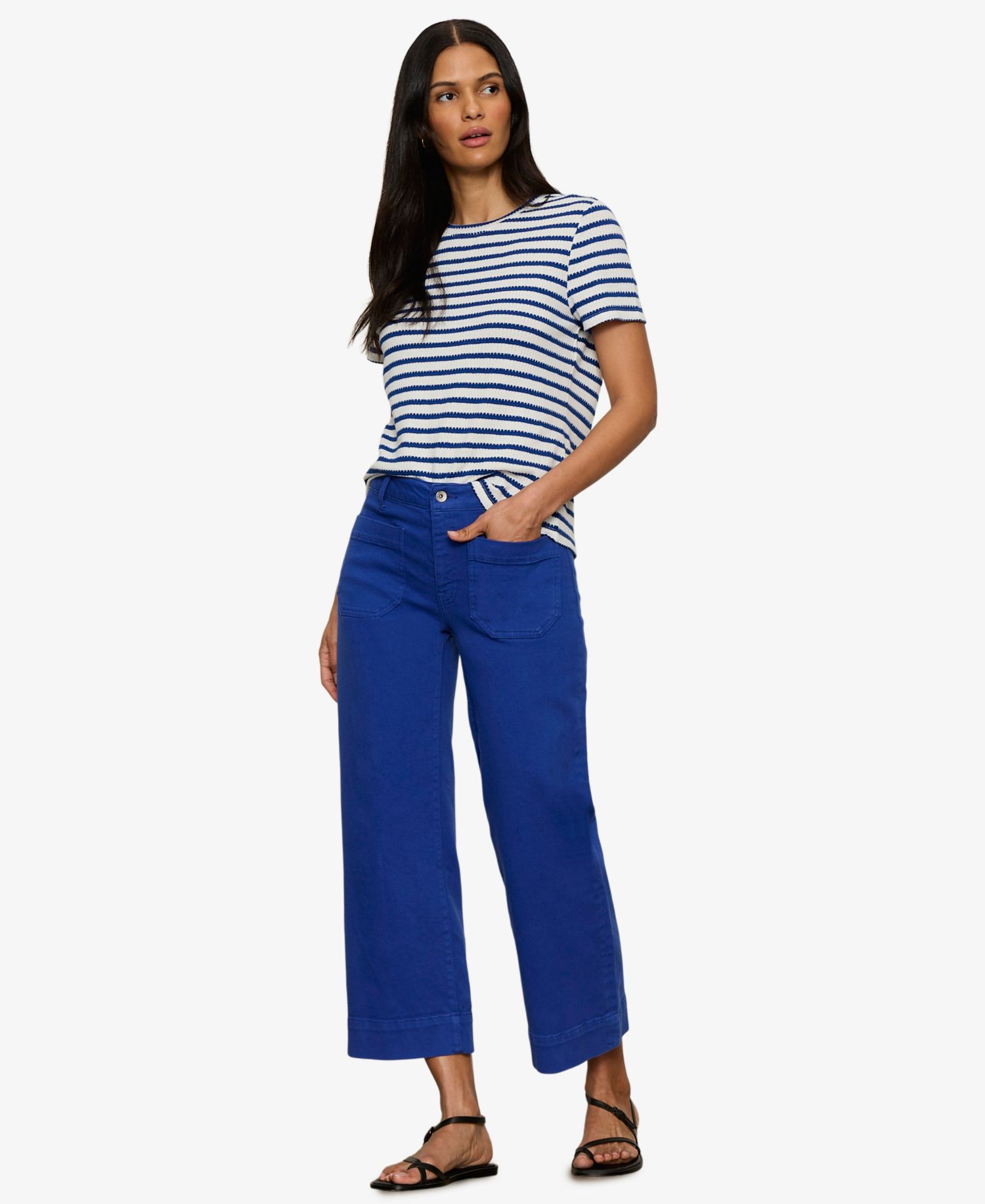 Petite Striped Crewneck Textured T-Shirt