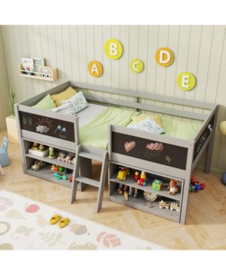 Loft Bed with Storage Shelves and Ladder