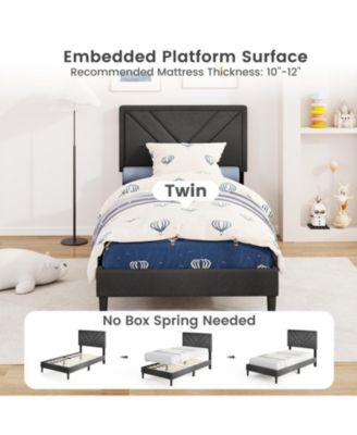 Linen Upholstered Bed Frame with Tufted Headboard