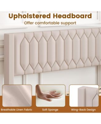 Velvet Upholstered Platform Bed Frame with Headboard and Wingback Headboard