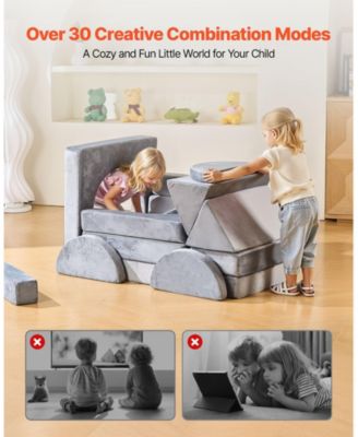 14-Piece Modular Kids Play Couch with Armrests, Convertible Sectional Toddler Sofa