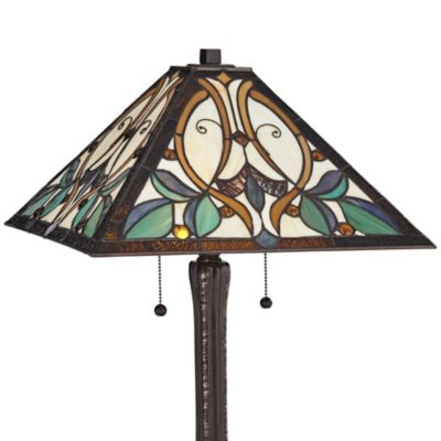 Table Lamp 25" High Tiffany Style Stained Glass Art Shade for Living Room Family Bedroom Bedside Nightstand