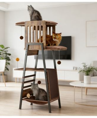 Zeus and Ruta 58 in. Modern Cat Tree Tower for Large Cats Maine Coon Scratching Board Hammock Removable Pads