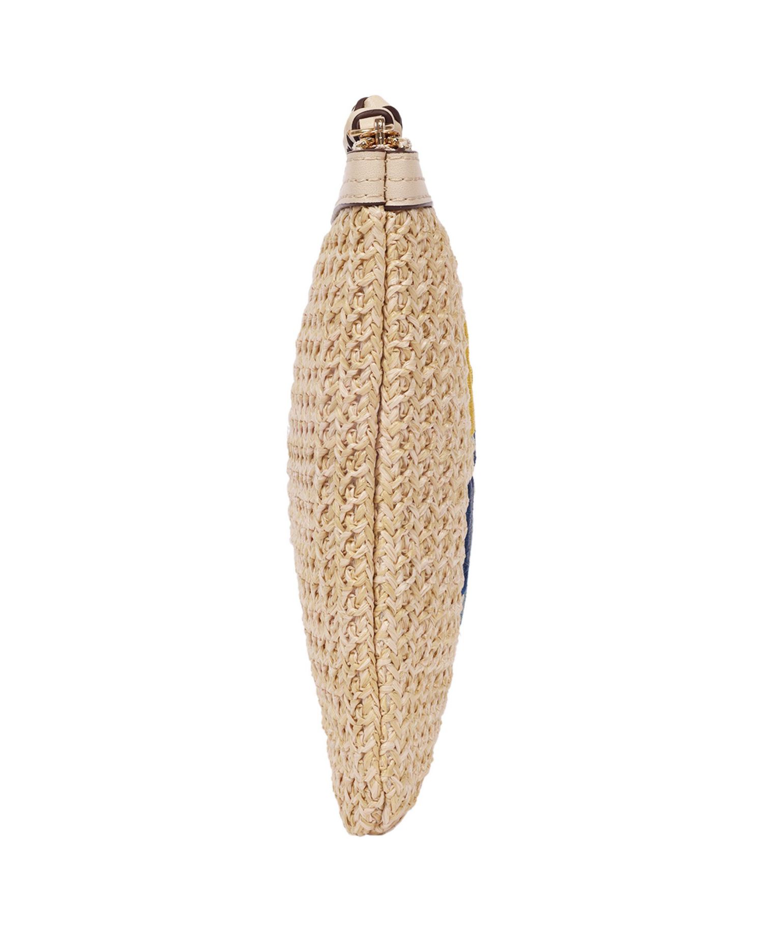 Happy Vacay Raffia Clutch - Woven Straw Zip Pouch with Embroidered Lettering