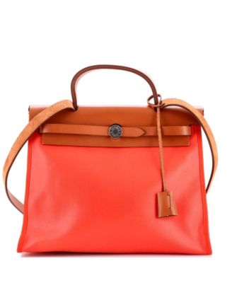 Pre-Owned HERMES 31 Herbag Zip Berline Vache Canvas and Leather