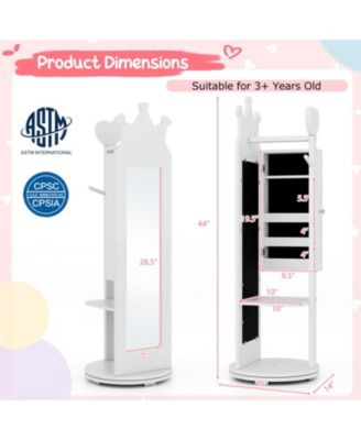 Princess Vanity Table and Stool Set with Jewelry Cabinet and Full-Length Mirror