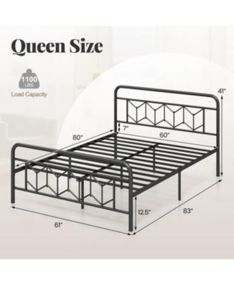 Metal Bed Frame with Headboard and Snap-Lock Slats