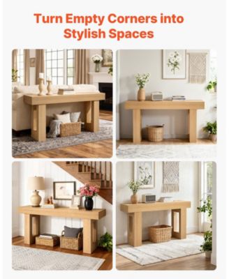 63 Inch Farmhouse Console Table with Shelf and Hidden Storage