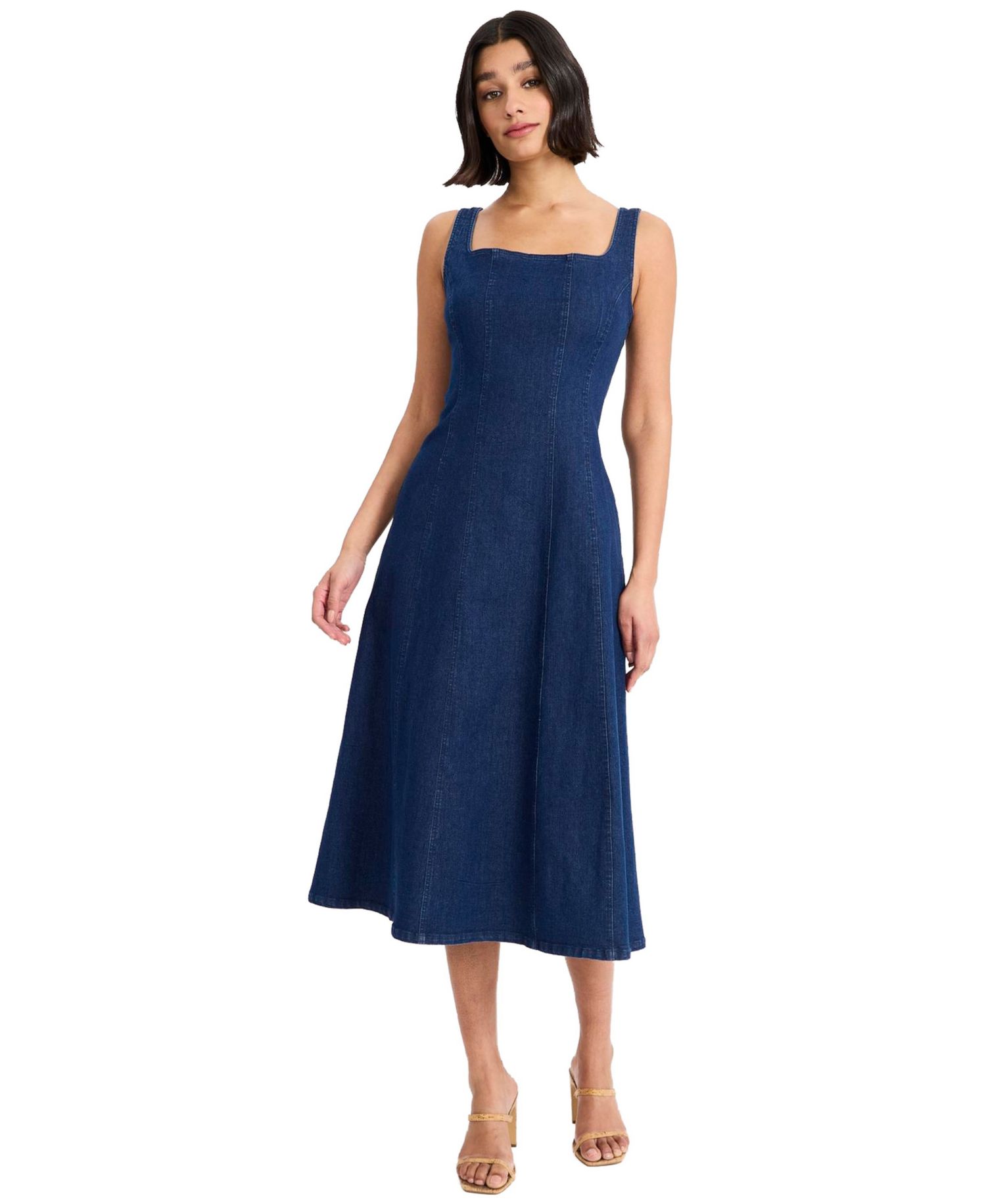 Women's Sleeveless Square Neck Midi Dress