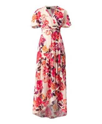 Women's Crossed V-Neck Wrap Floral Maxi Dress