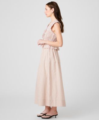 Women's Gingham Ruched Waist Midi Skirt