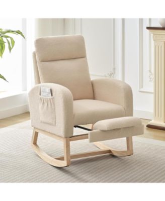 Wingback Rocking Accent Chair with Side Pockets and Wood Legs