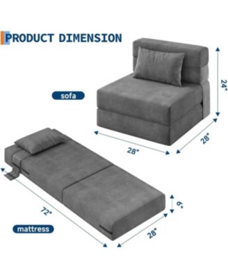 72" Folding Sofa Bed, Convertible Futon Couch with Pillow, Linen Fabric Sleeper Chair