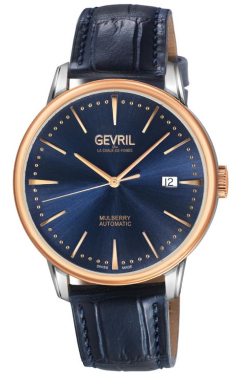 Мужские часы Gevril Mulberry Swiss Automatic Leather Strap Watch